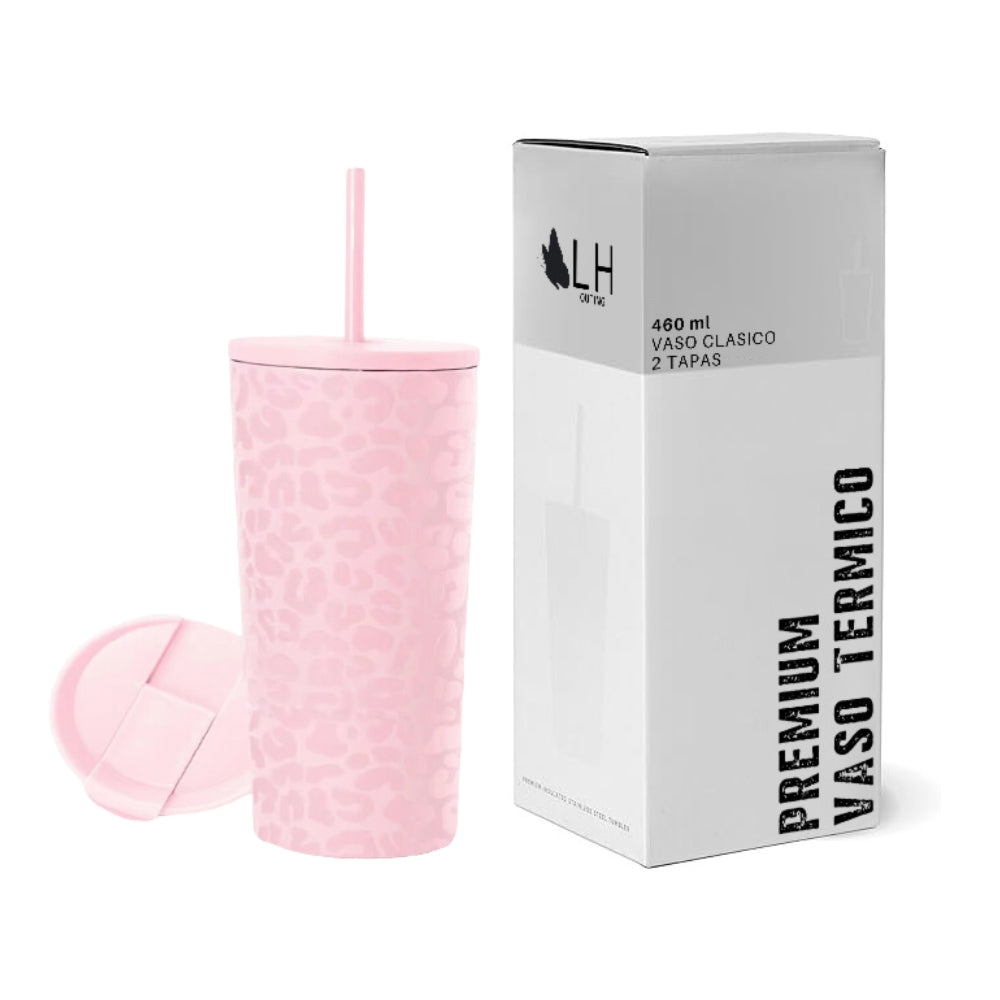 Vaso Térmico 460ml + 2 Tapas Rosado